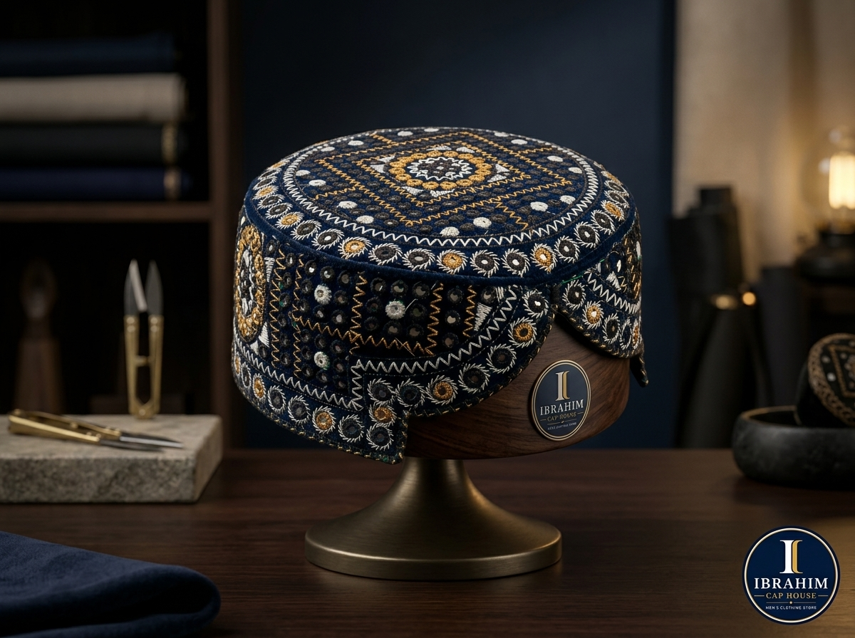Navy Gold Embroidered Cap