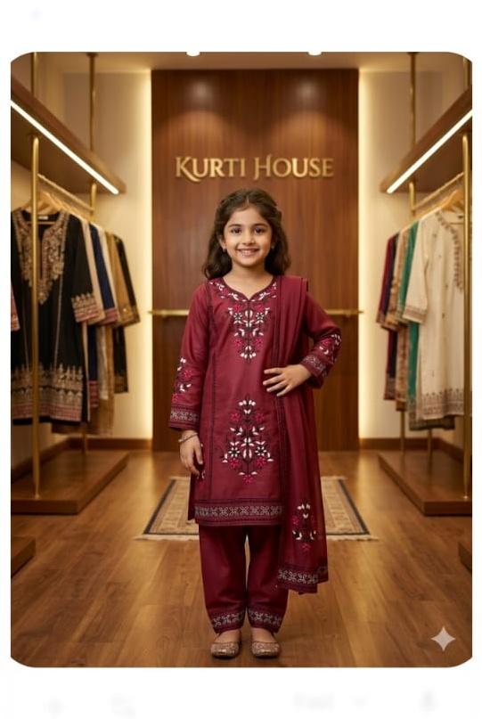 EMB 2 Pc Cotton Suit Maroon